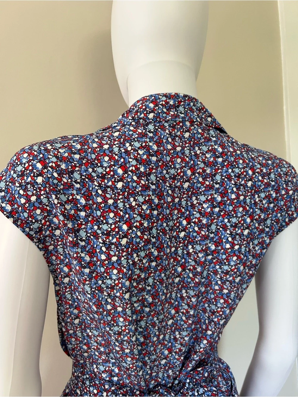 Tory Burch Silk Shirt Dress 0 Blue Red Abstract Print Belted Mini Dress